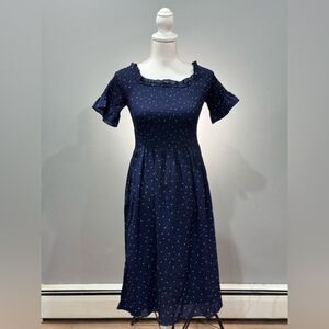CLEARANCE! Navy Vine & Love Smocked Dotted Maxi Dress Size M NWT